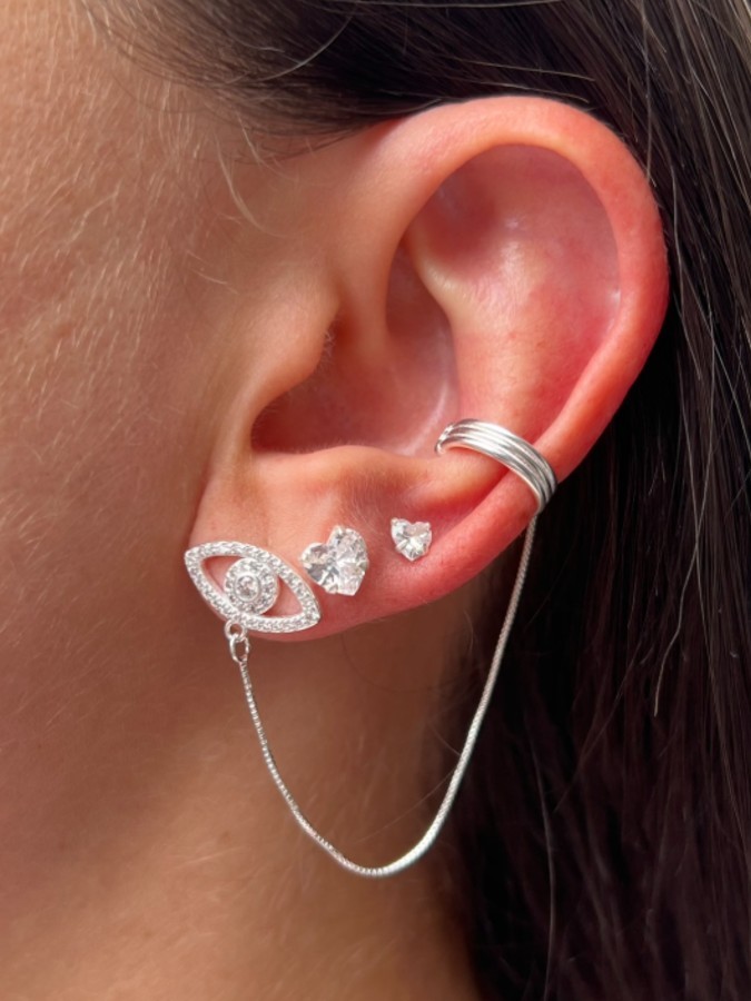 Brinco Olho Grego Corrente com Piercing Fake
