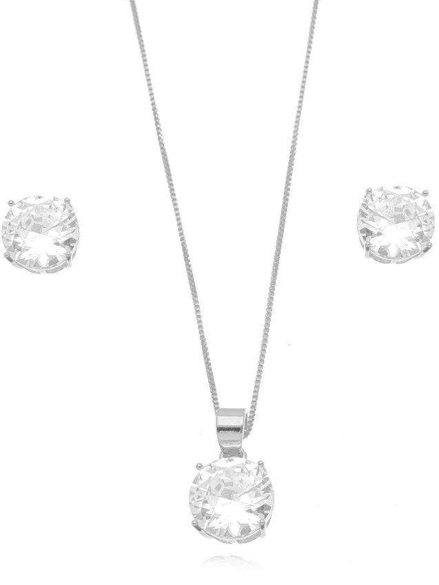 Conjunto Ponto De Luz Cristal Prata 925